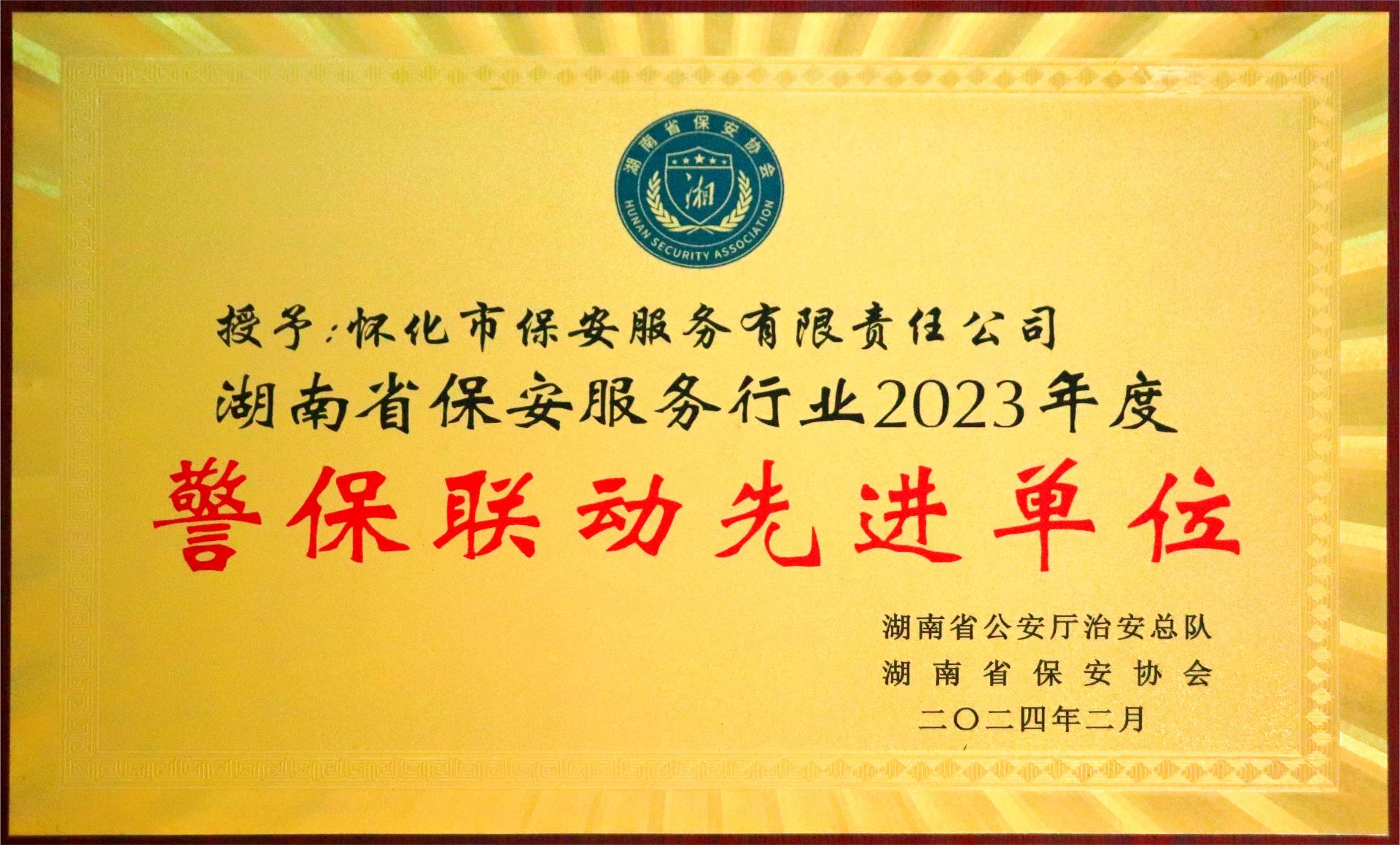 湖(hú)南(nán)省保安服服行(xíng)業(yè)2023年(nián)度警保聯動先進單位