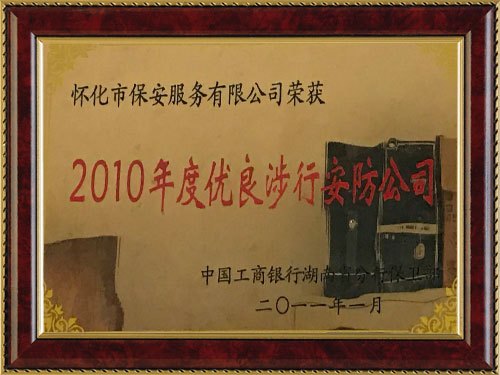 榮獲2010年(nián)度優良涉行(xíng)安防公司